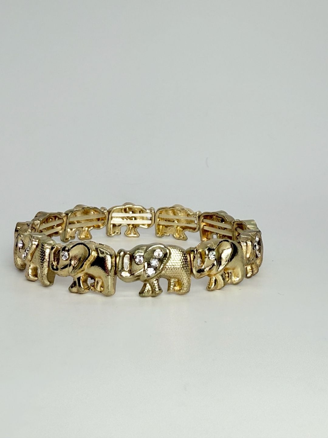 Unbranded Gold Tone Elephant Link Bracelet Rhinestone 7.5 Inch 7