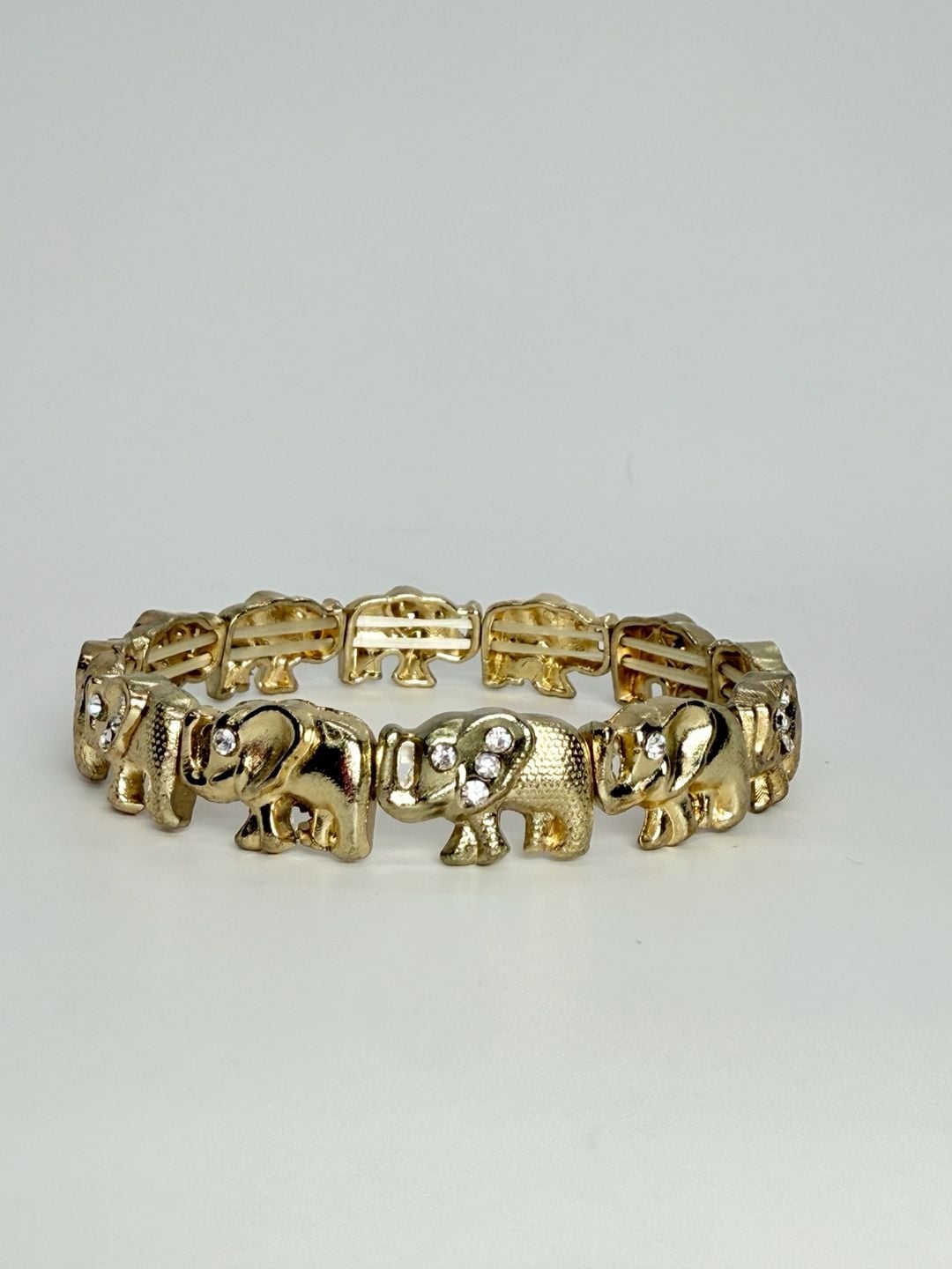 Unbranded Gold Tone Elephant Link Bracelet Rhinestone 7.5 Inch 8