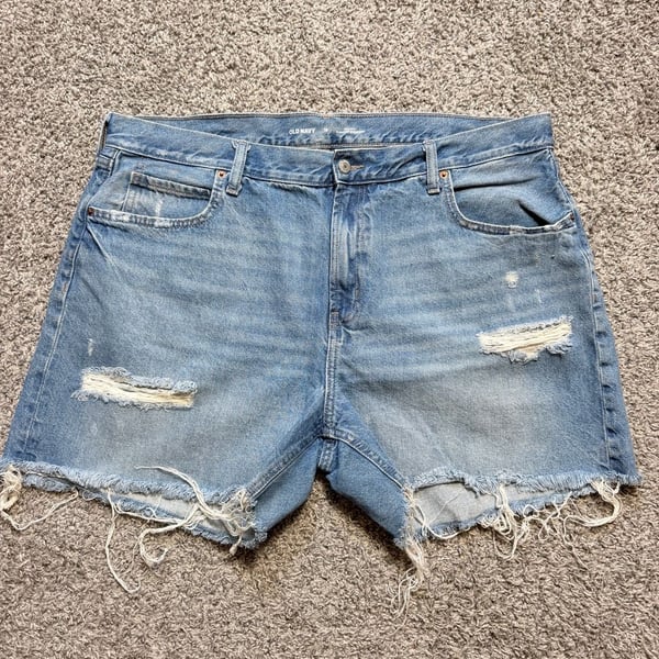 Old Navy High-Rise Slouchy Straight Denim Shorts Size 18 Distressed Cutoff
