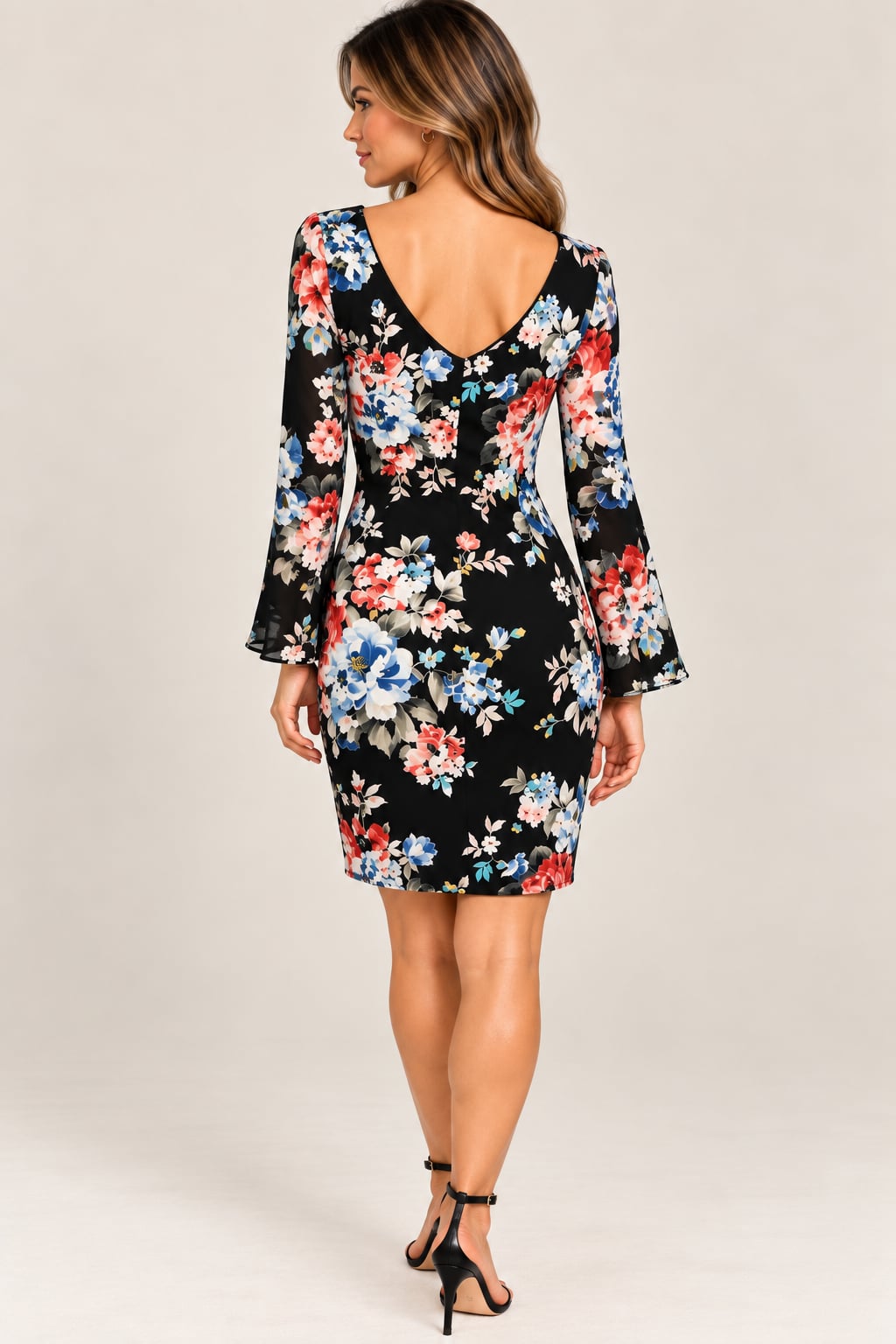Abstract Print 3/4 Sleeve Keyhole Neck Bodycon Dress Size Large 7