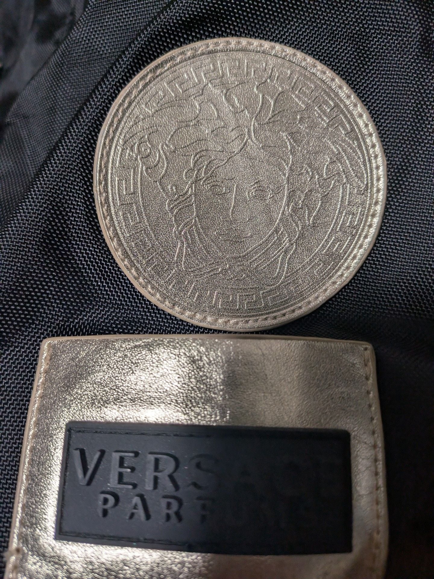 Versace Parfums Black Nylon Gold Medusa Flap Backpack 10