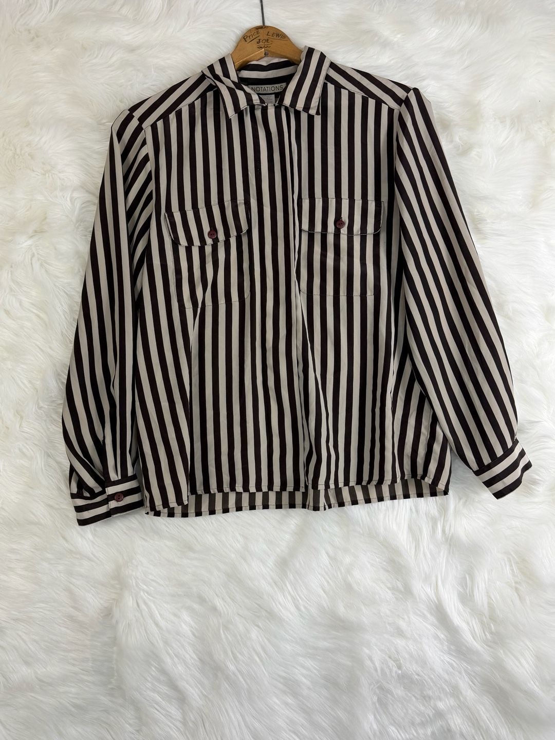 Vintage Notations Long Sleeve Button-Up Shirt Brown Striped 2