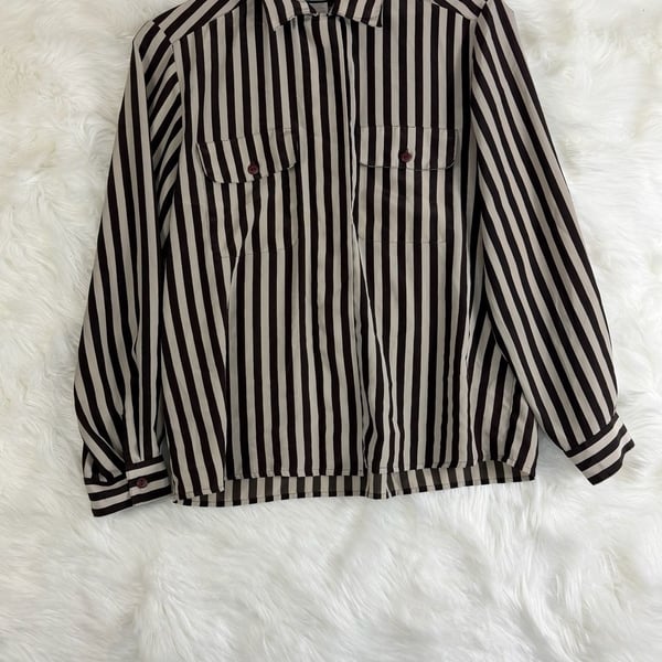 Vintage Notations Long Sleeve Button-Up Shirt Brown Striped