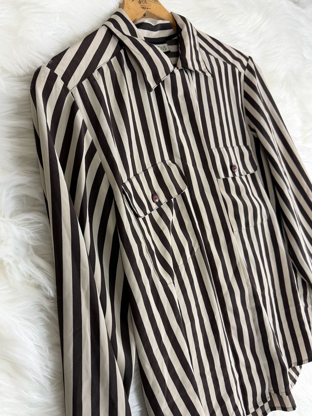 Vintage Notations Long Sleeve Button-Up Shirt Brown Striped 4