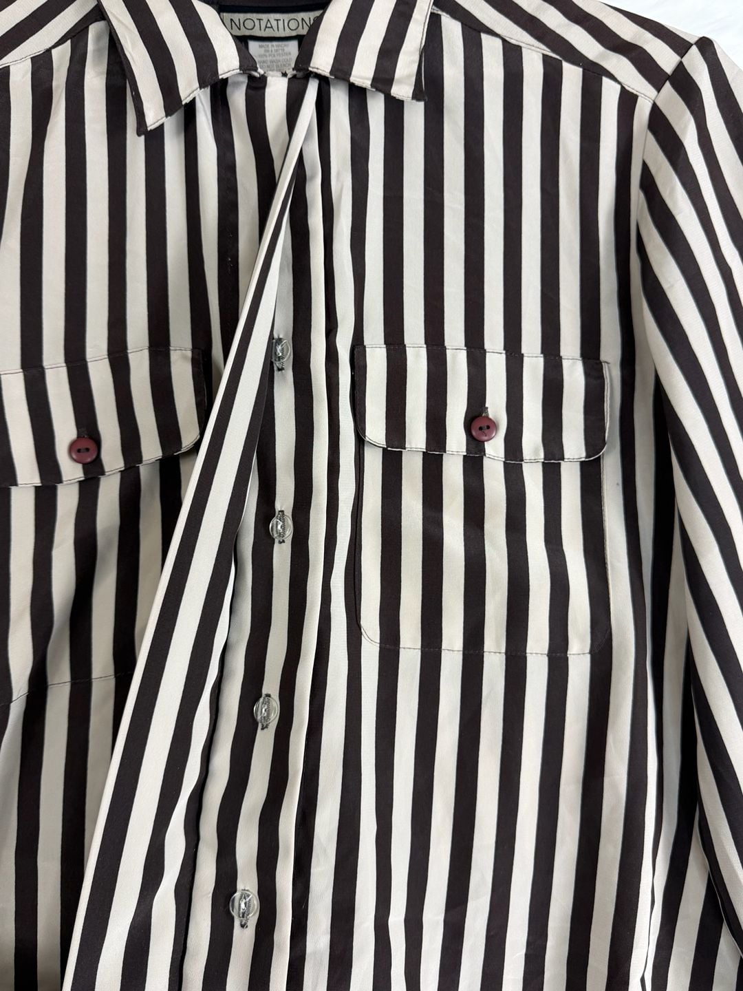 Vintage Notations Long Sleeve Button-Up Shirt Brown Striped 6