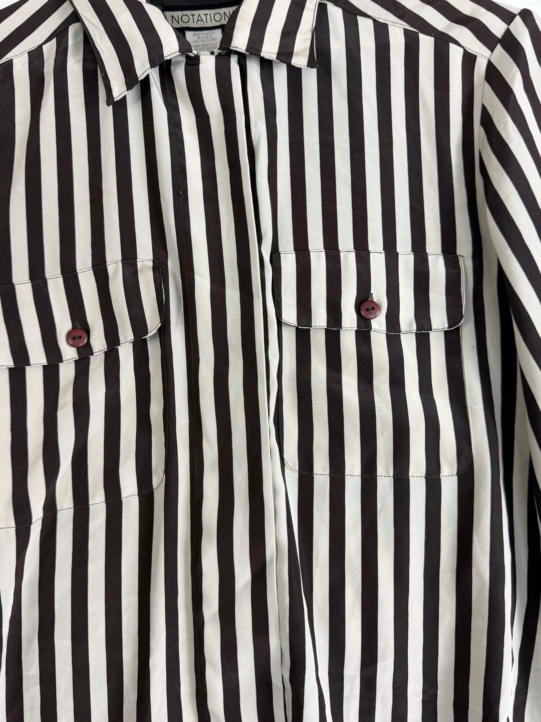 Vintage Notations Long Sleeve Button-Up Shirt Brown Striped 7