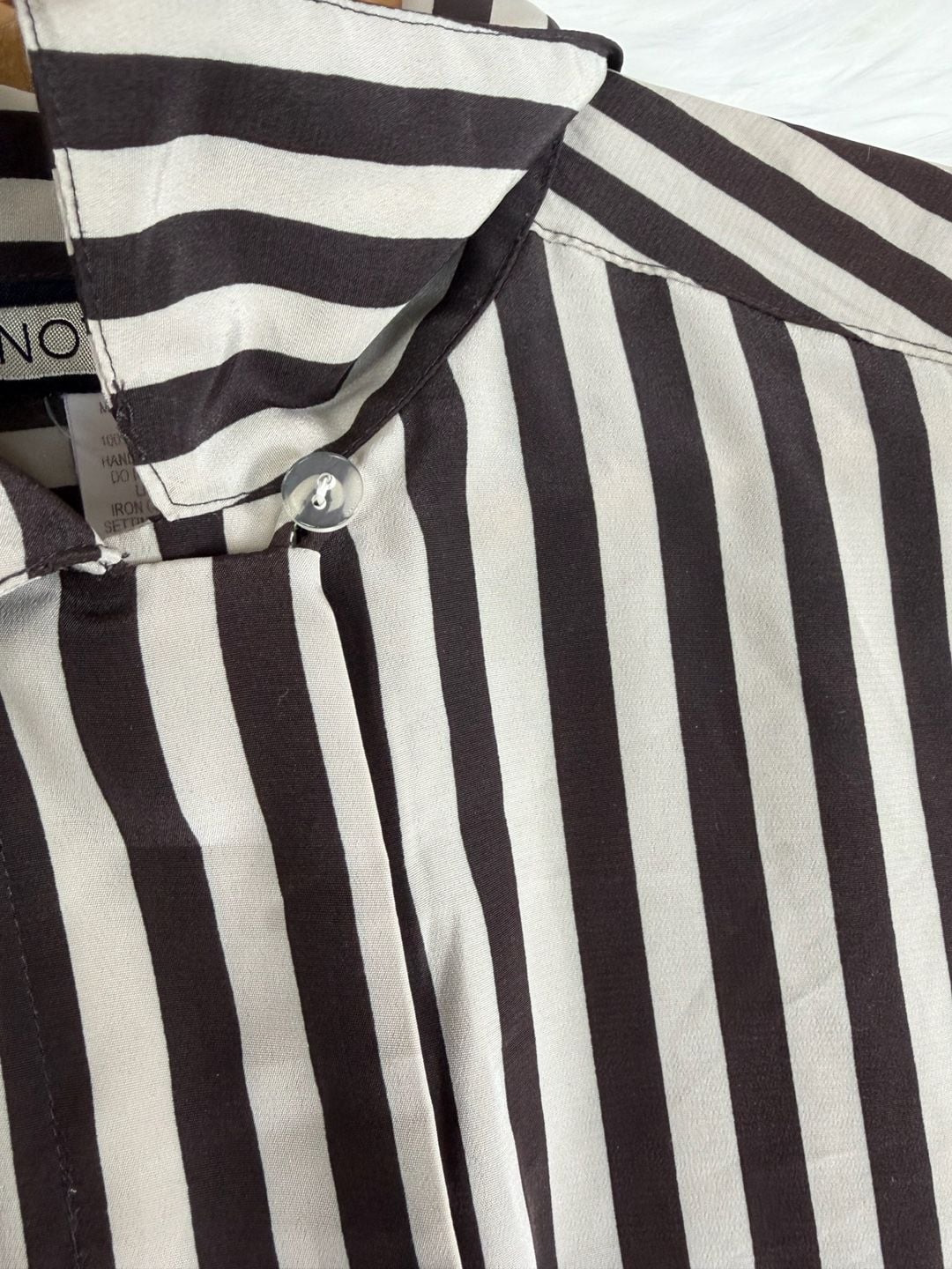 Vintage Notations Long Sleeve Button-Up Shirt Brown Striped 8