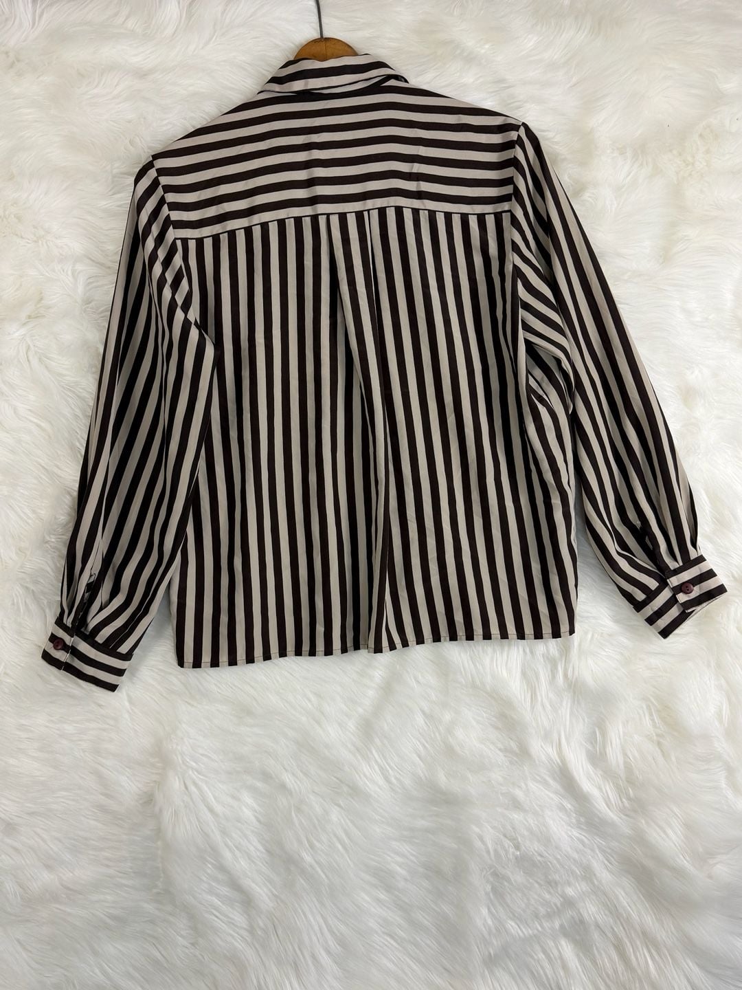 Vintage Notations Long Sleeve Button-Up Shirt Brown Striped 5