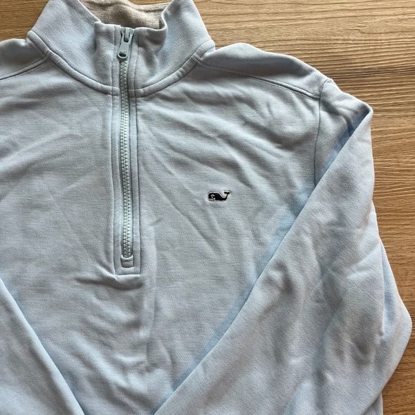 Vineyard Vines,Baby Blue Saltwater 1/4 Zip Sweater,Preppy,Business Casual,Mens XS