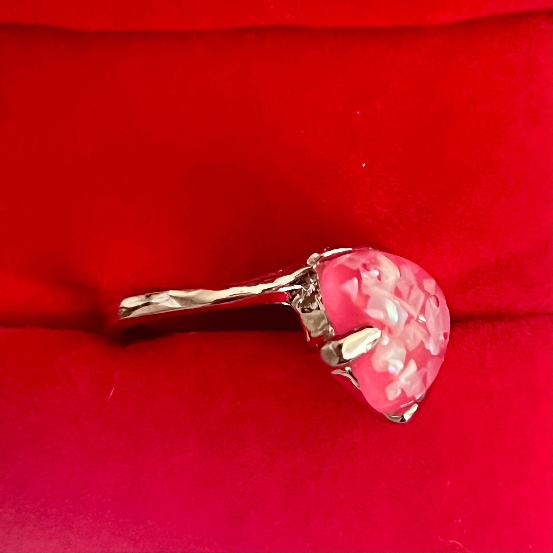 Pink Heart Ring Silver Tone Lucite Confetti Stone Size 9 3