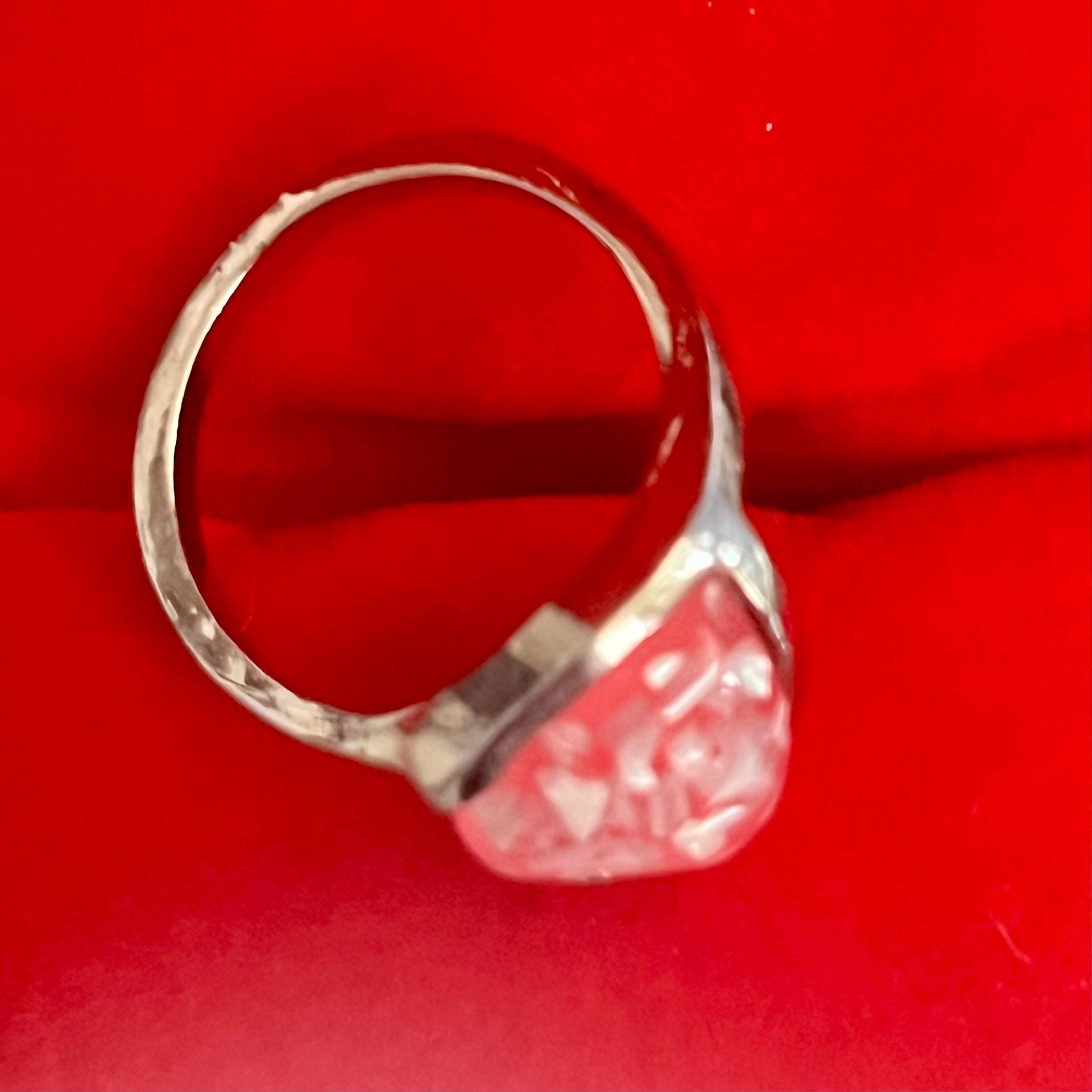Pink Heart Ring Silver Tone Lucite Confetti Stone Size 9 6