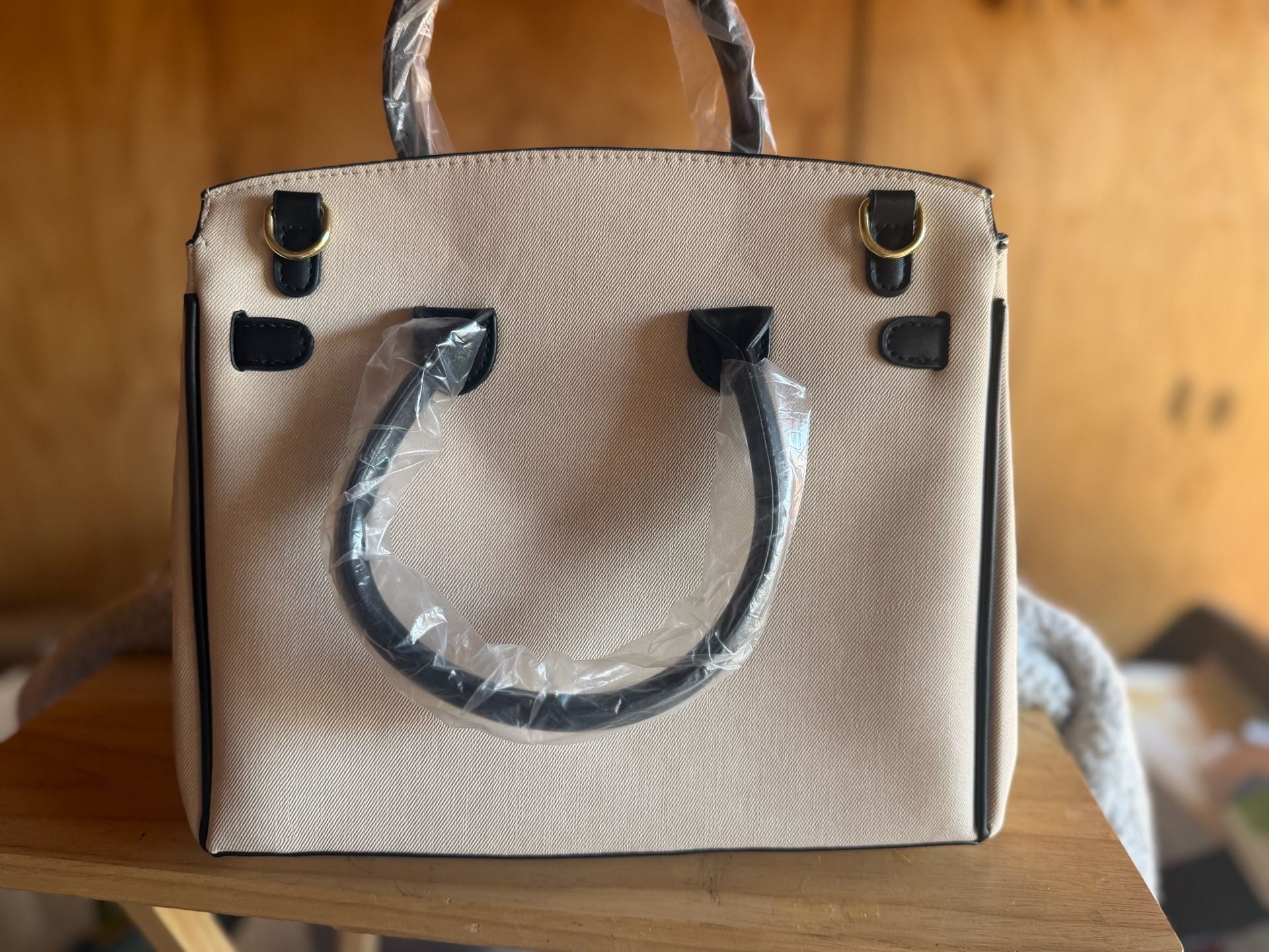 Beige Denim tote bag 4