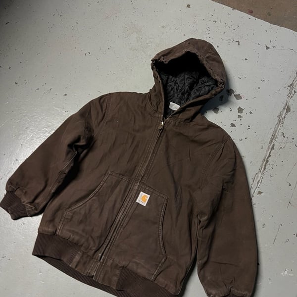 youth M Carhartt Brown Hooded Insulated Work Jacket DKB