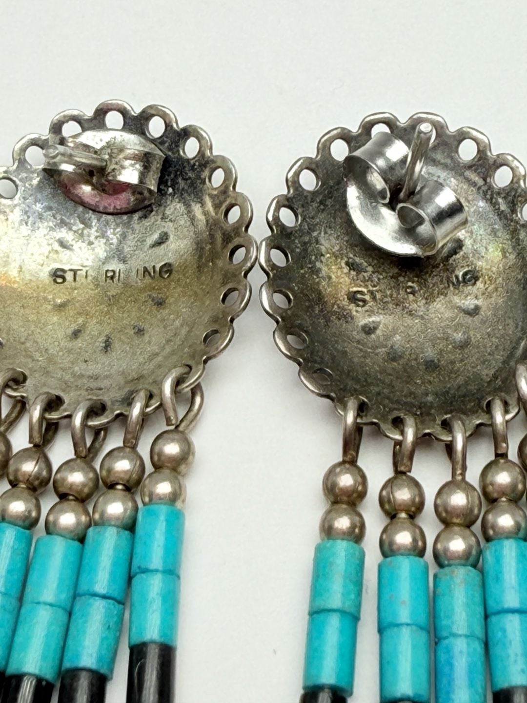 QT Vintage Southwestern Sterling Concho Multi Stone Dangle Earrings 6