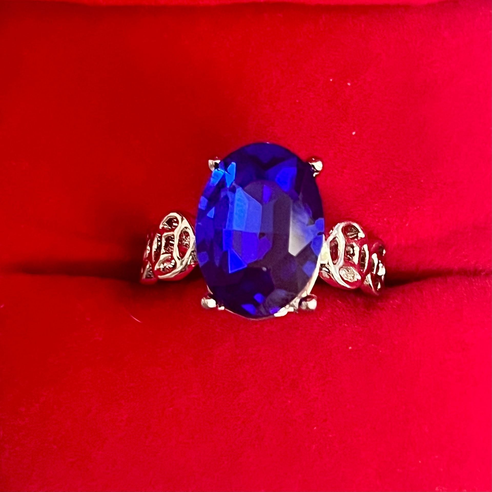 Blue Faux Sapphire Titanium Steel Silver Cocktail Ring Size 8 2