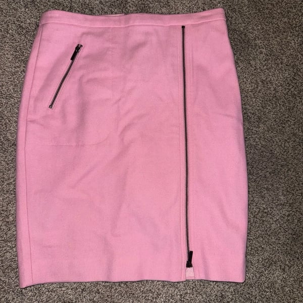 J. Crew The Pencil Skirt Size 4 Pink Wool Moto Zip