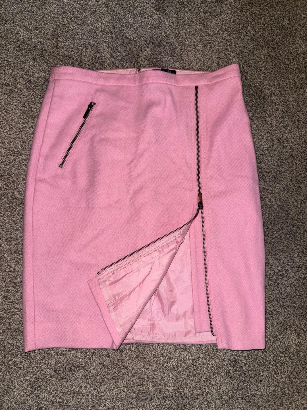 J. Crew The Pencil Skirt Size 4 Pink Wool Moto Zip 3