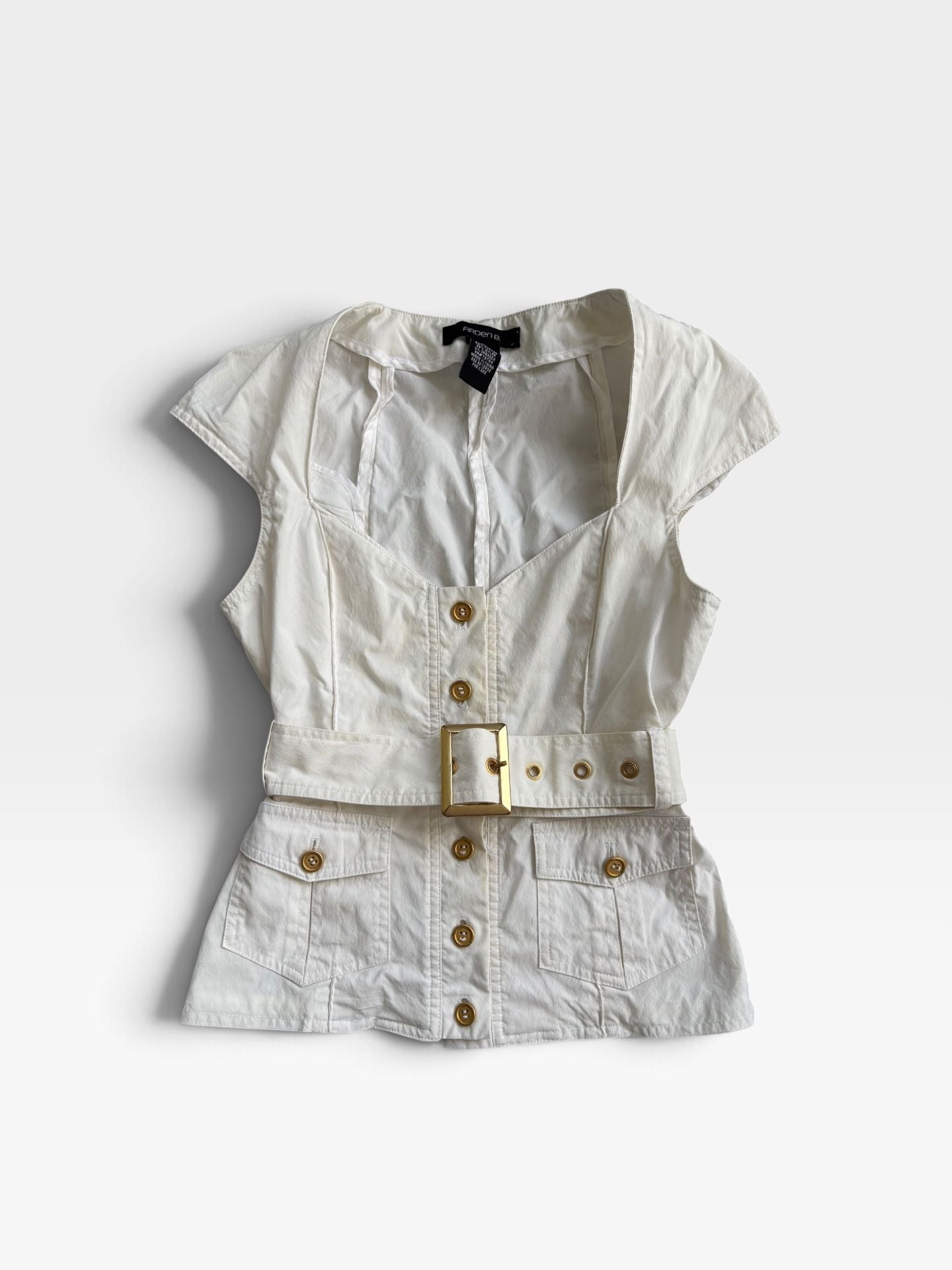 Arden B. Vest Size S White Cotton Blend Belted Gold Hardware Y2K 1