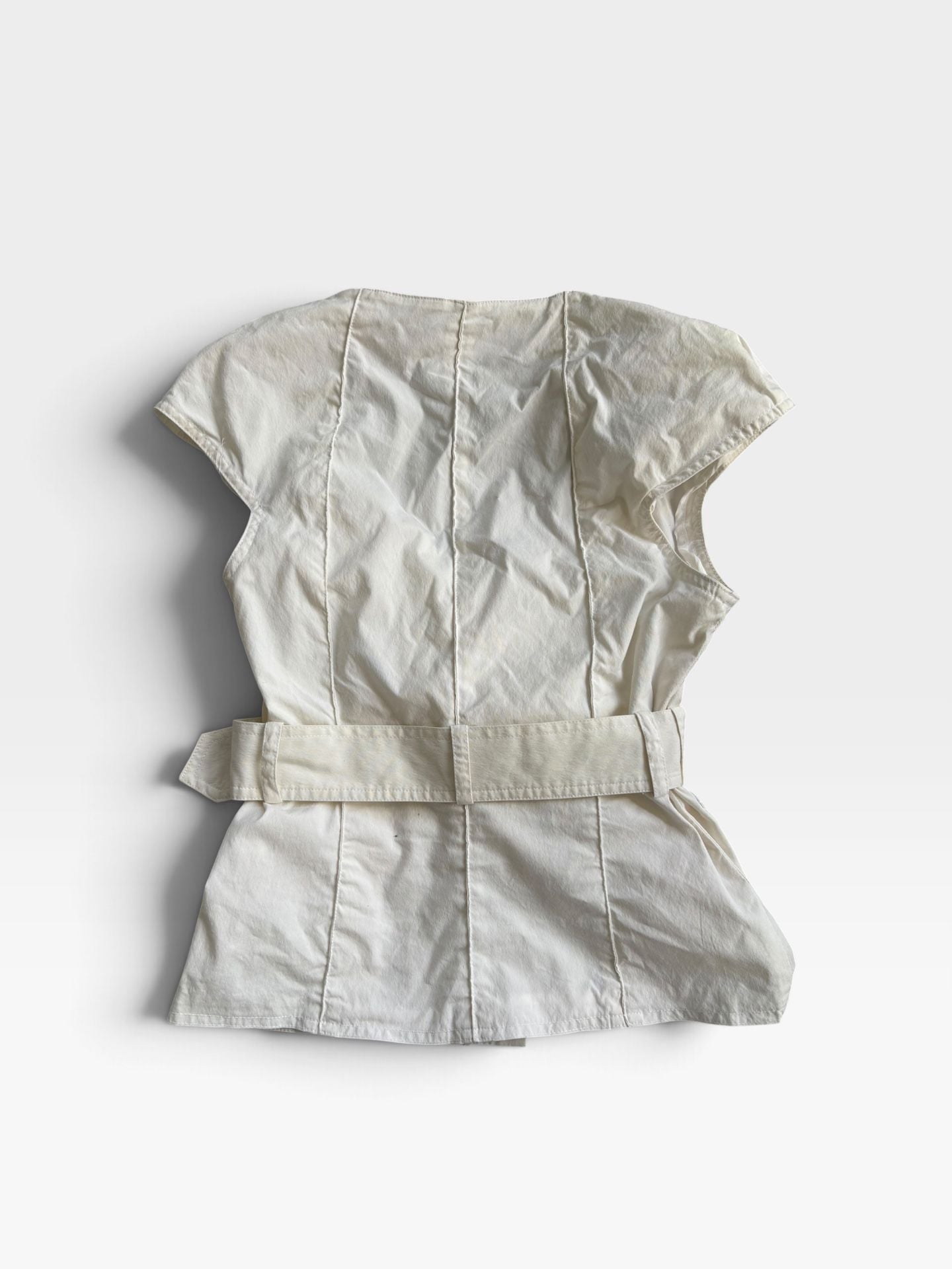 Arden B. Vest Size S White Cotton Blend Belted Gold Hardware Y2K 2