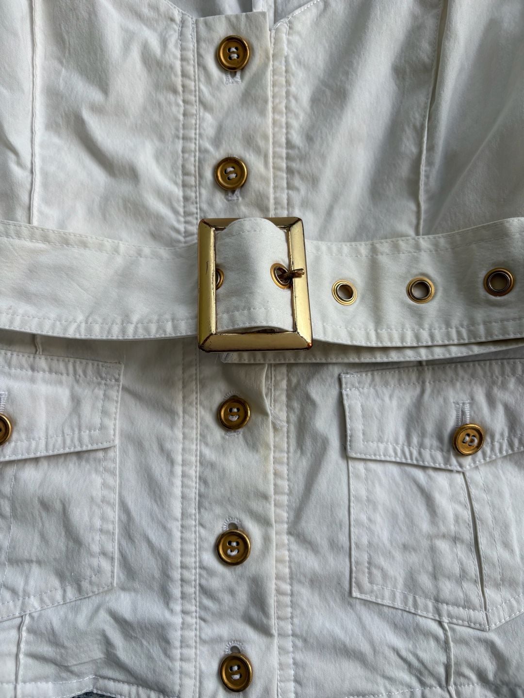 Arden B. Vest Size S White Cotton Blend Belted Gold Hardware Y2K 4