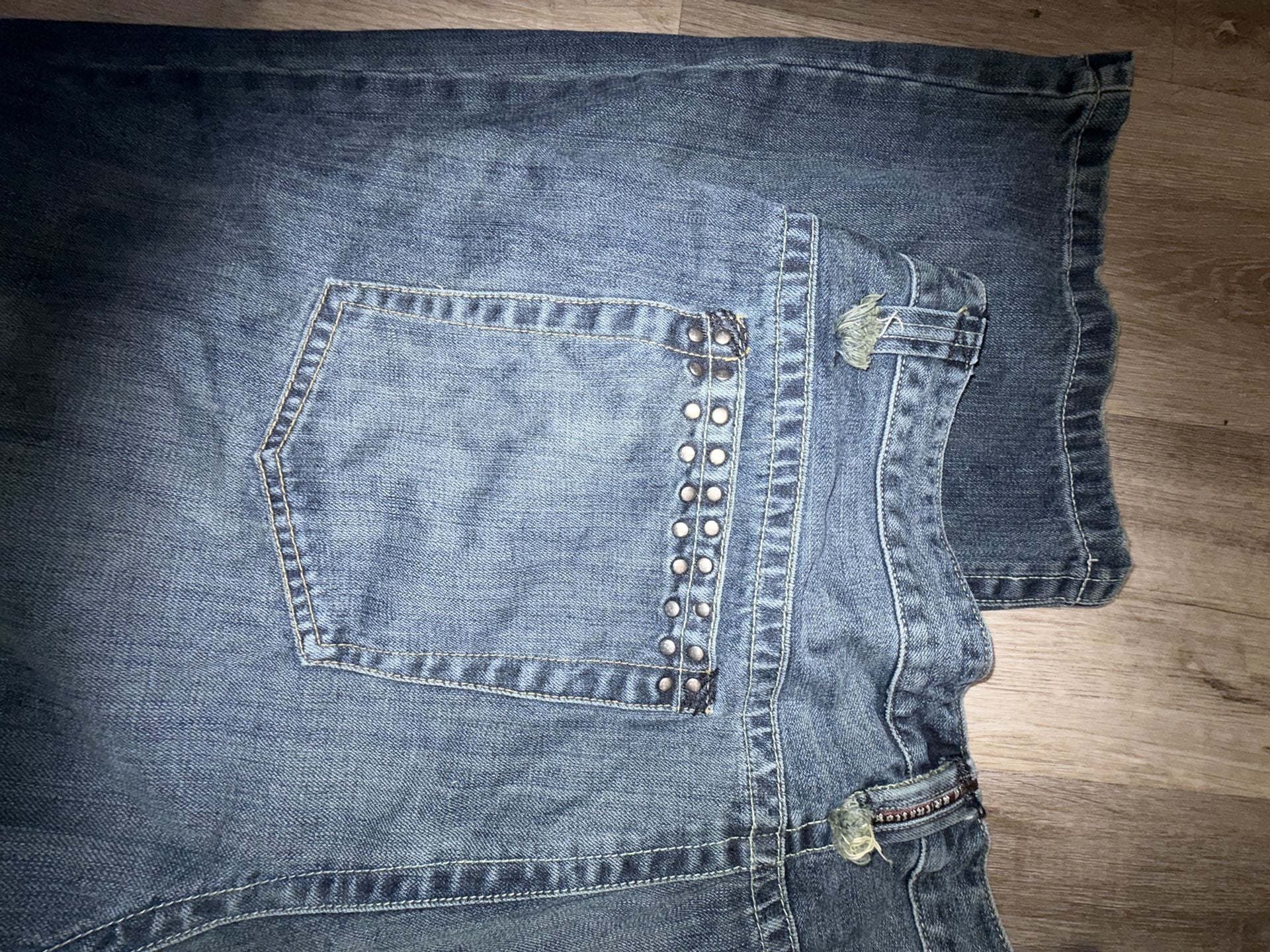 SQ Jeans Size 42 Blue Denim Studded Y2K Baggy Grunge 7
