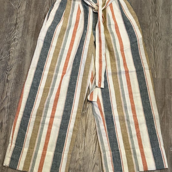 Madewell Huston Pull-On Crop Pants Size XS Multi Stripe Tie Waist