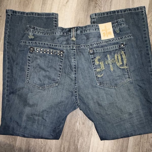 SQ Jeans Size 42 Blue Denim Studded Y2K Baggy Grunge