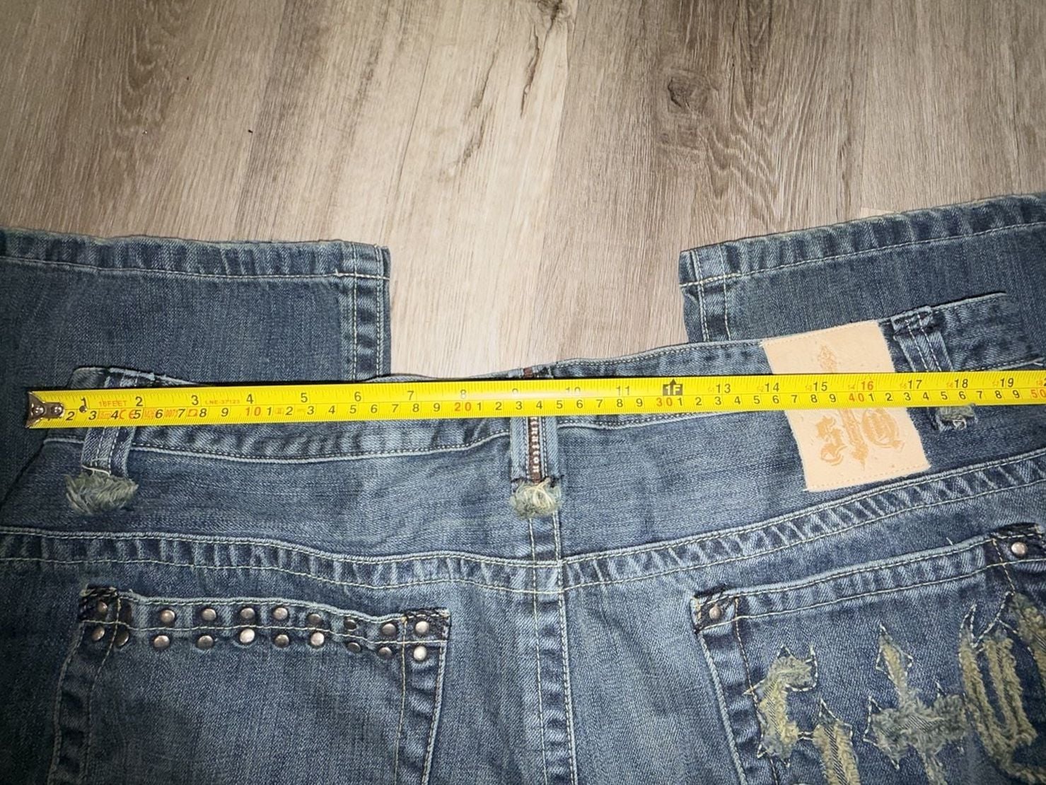 SQ Jeans Size 42 Blue Denim Studded Y2K Baggy Grunge 8