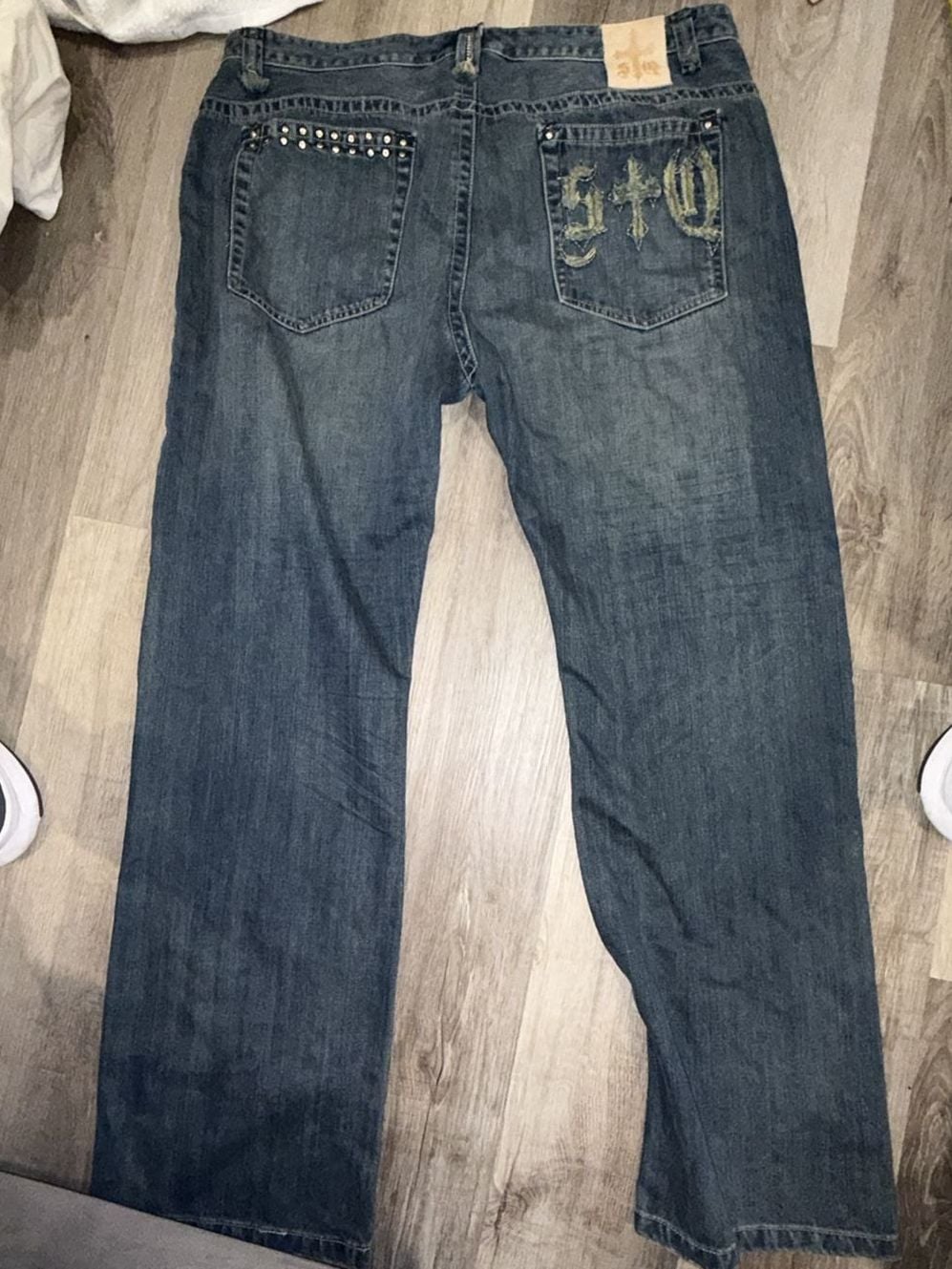 SQ Jeans Size 42 Blue Denim Studded Y2K Baggy Grunge 9