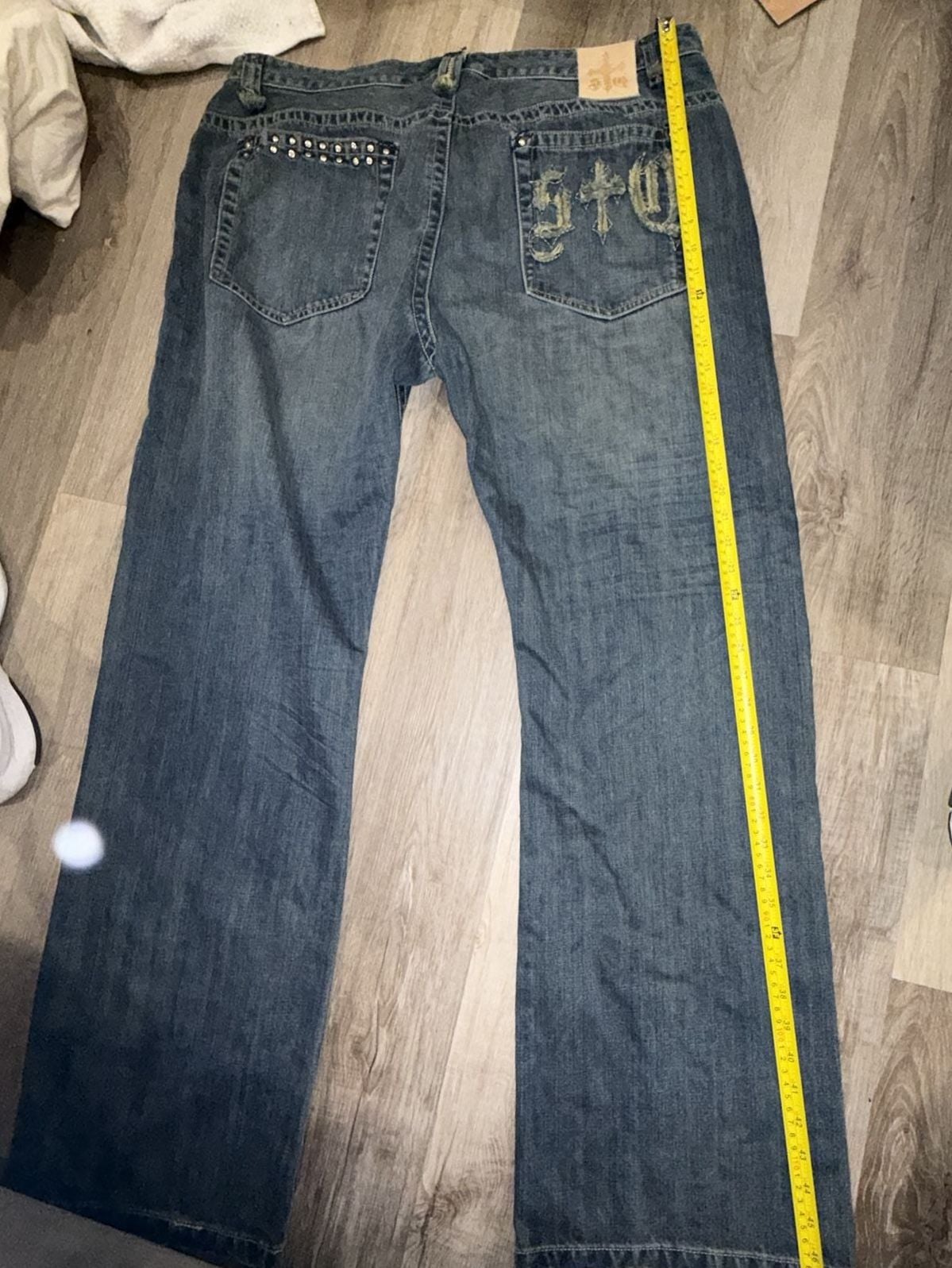 SQ Jeans Size 42 Blue Denim Studded Y2K Baggy Grunge 10