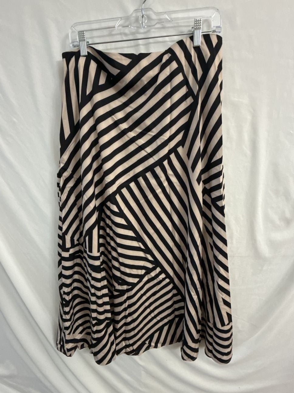 LUNE Women's Black & Apricot Striped Patchwork Print Loose A-Line Long Skirt 3