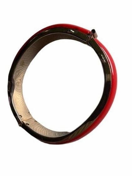 Vintage Red Enamel Gold Tone Hinged Clamper Bracelet 2