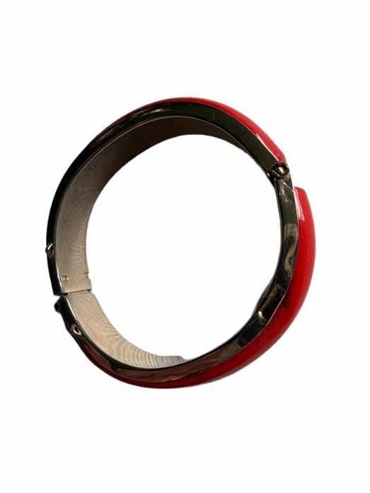 Vintage Red Enamel Gold Tone Hinged Clamper Bracelet 3