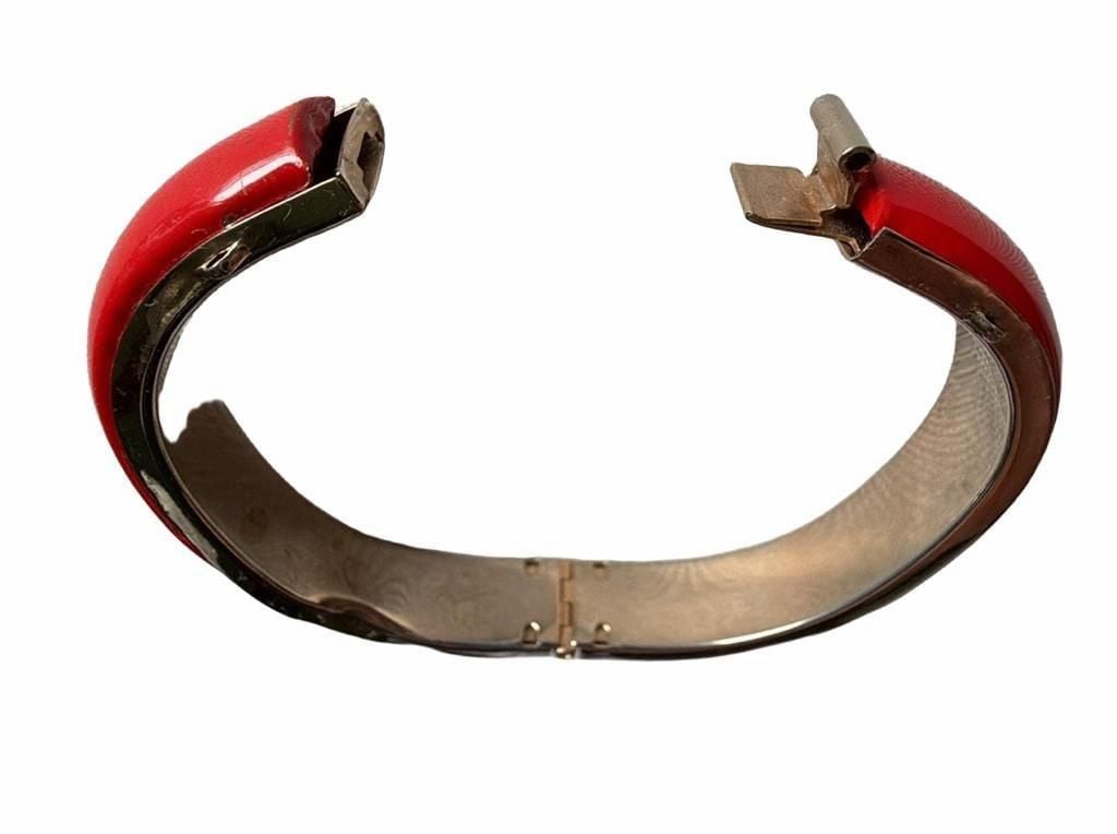 Vintage Red Enamel Gold Tone Hinged Clamper Bracelet 5