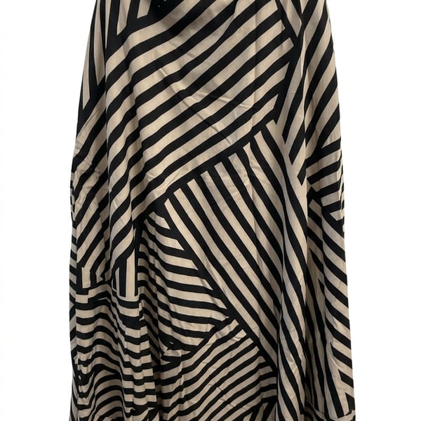 LUNE Women's Black & Apricot Striped Patchwork Print Loose A-Line Long Skirt