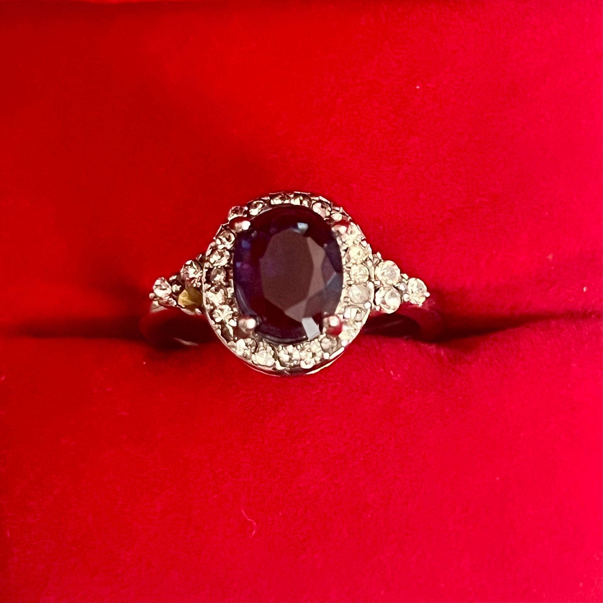 Oval Blue Sapphire Halo Cocktail Ring Titanium Steel Silver Size 7 1