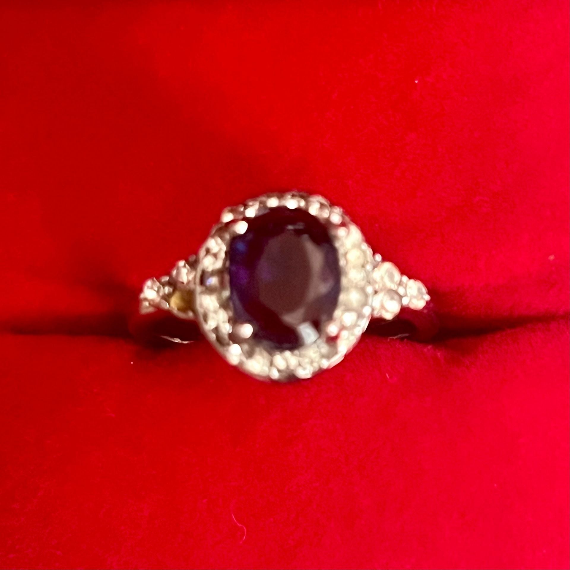 Oval Blue Sapphire Halo Cocktail Ring Titanium Steel Silver Size 7 2