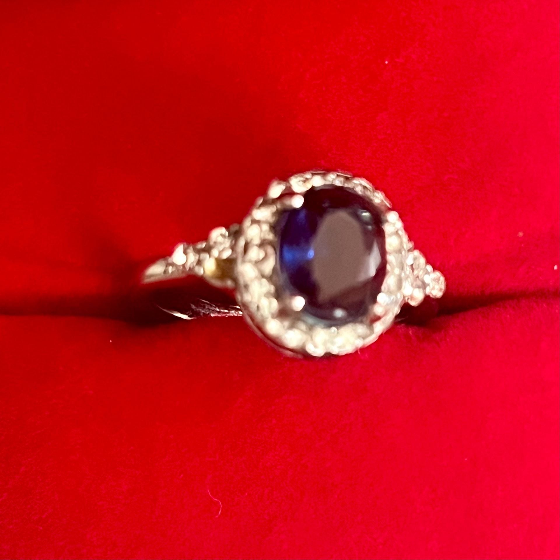 Oval Blue Sapphire Halo Cocktail Ring Titanium Steel Silver Size 7 3