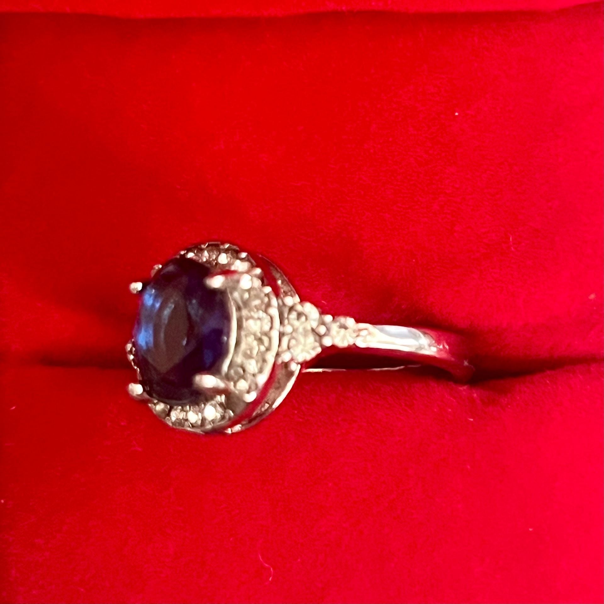 Oval Blue Sapphire Halo Cocktail Ring Titanium Steel Silver Size 7 4