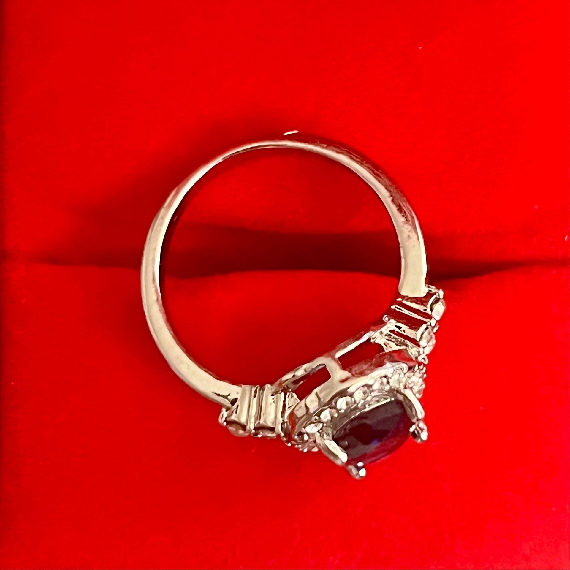 Oval Blue Sapphire Halo Cocktail Ring Titanium Steel Silver Size 7 6