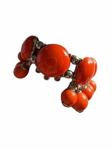 Chunky Orange Bubblegum Bead Cluster Statement Bracelet 8