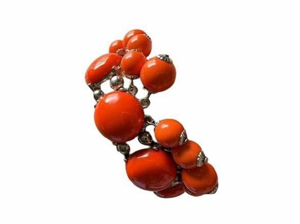 Chunky Orange Bubblegum Bead Cluster Statement Bracelet 7