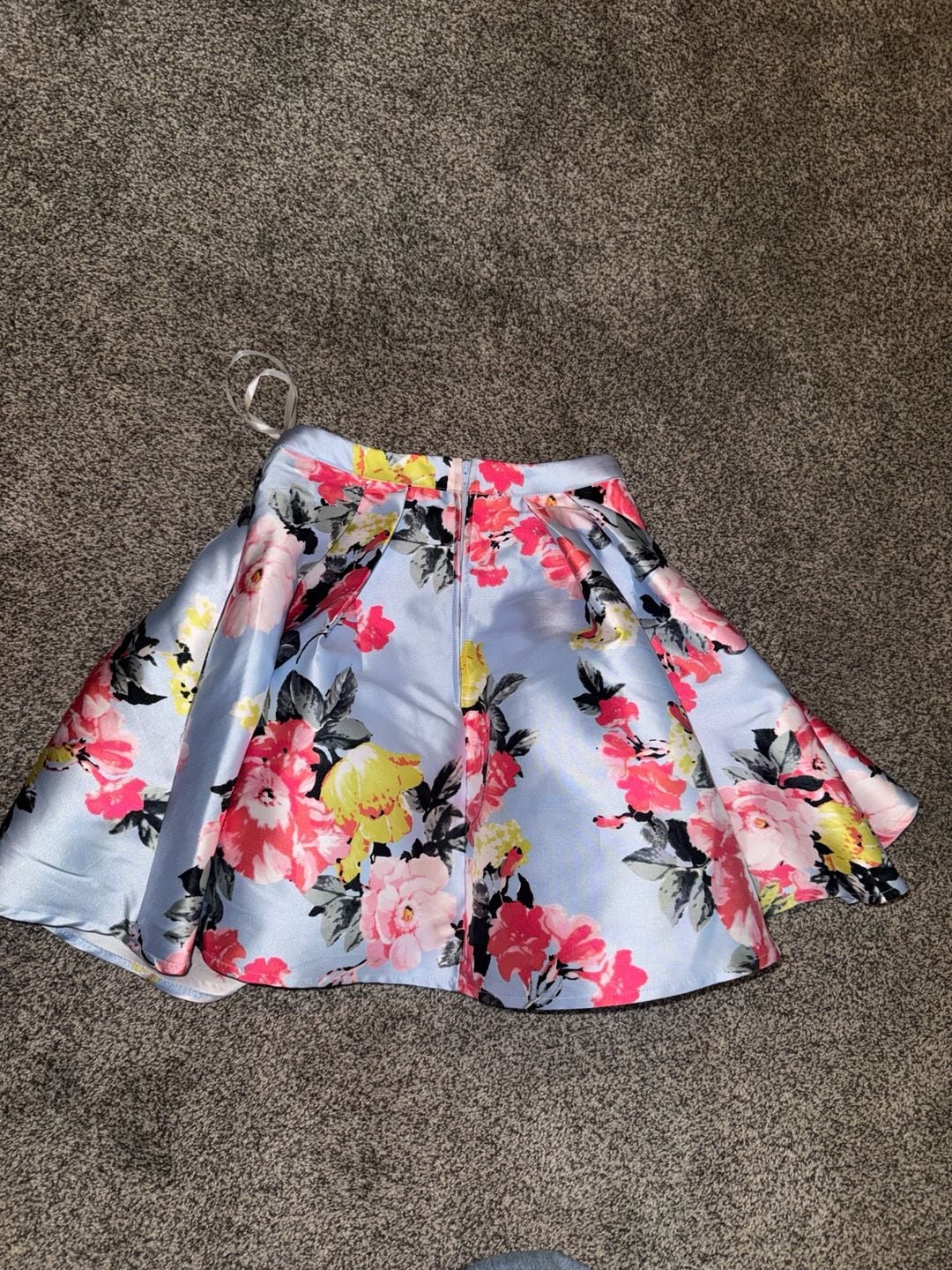 B. Darlin Skirt Size 1/2 Light Blue Floral Satin Flared Homecoming 6