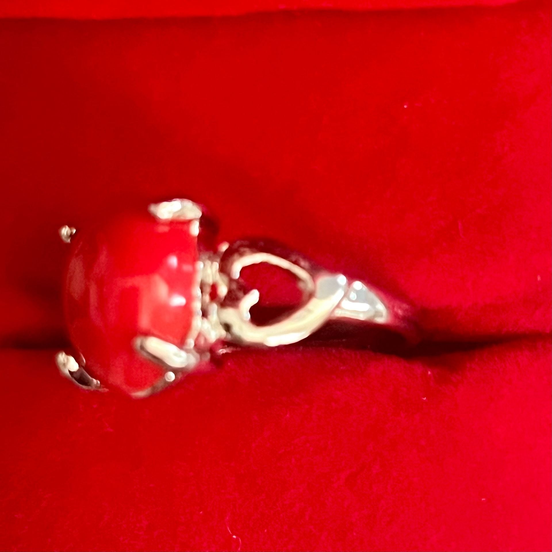 Atrium Red Gemstone with Heart Accents Titanium Steel Silver Ring Size 9 4