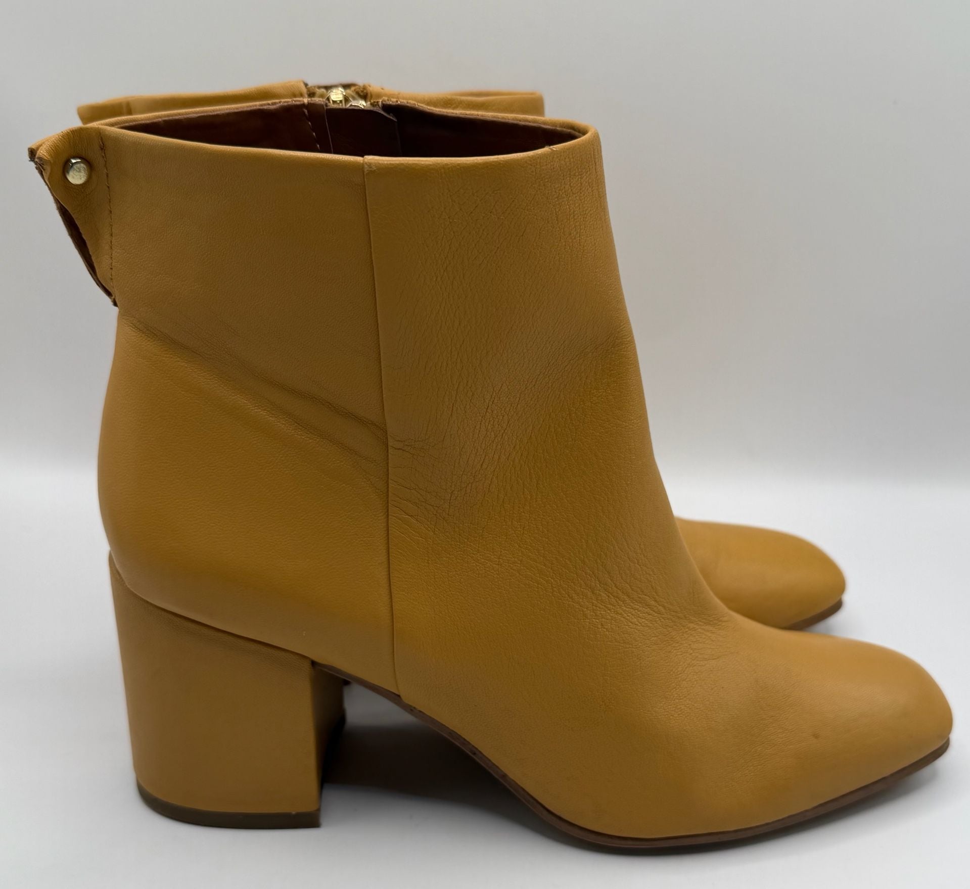 Franco Sarto Tina Ankle Boots Size 6.5M Yellow Leather Chunky Heel 3