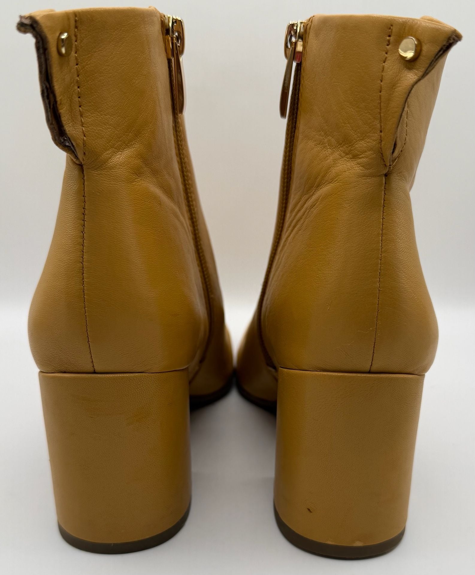 Franco Sarto Tina Ankle Boots Size 6.5M Yellow Leather Chunky Heel 4