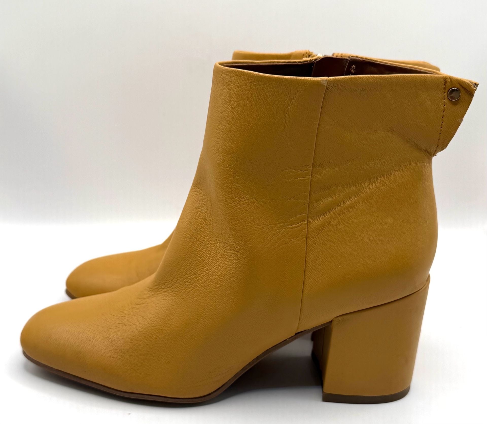 Franco Sarto Tina Ankle Boots Size 6.5M Yellow Leather Chunky Heel 5
