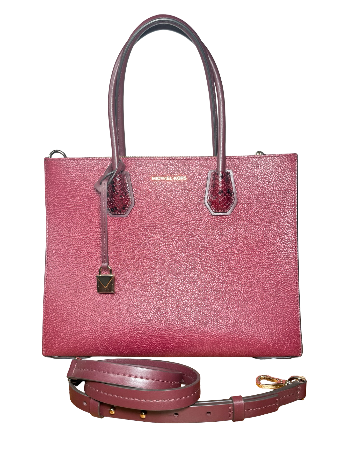 Michael Kors Mercer Large Pebbled Leather Accordion Tote Bag Burgundy 2