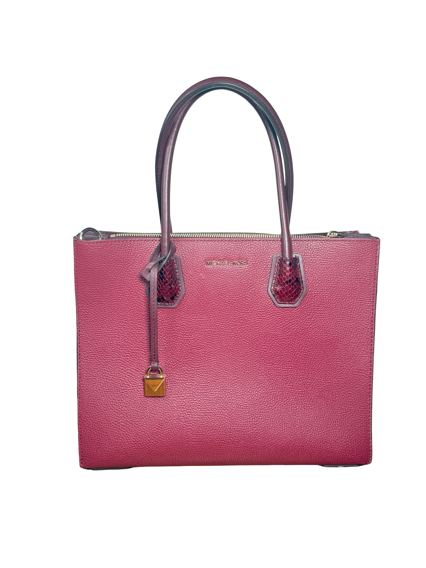 Michael Kors Mercer Large Pebbled Leather Accordion Tote Bag Burgundy 21