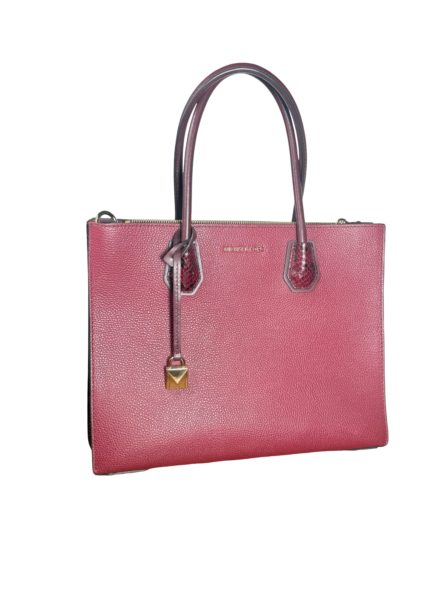 Michael Kors Mercer Large Pebbled Leather Accordion Tote Bag Burgundy 22